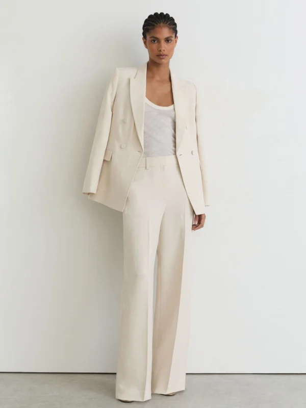 Reiss White Petite Jacquard Wide-leg Suit Trousers