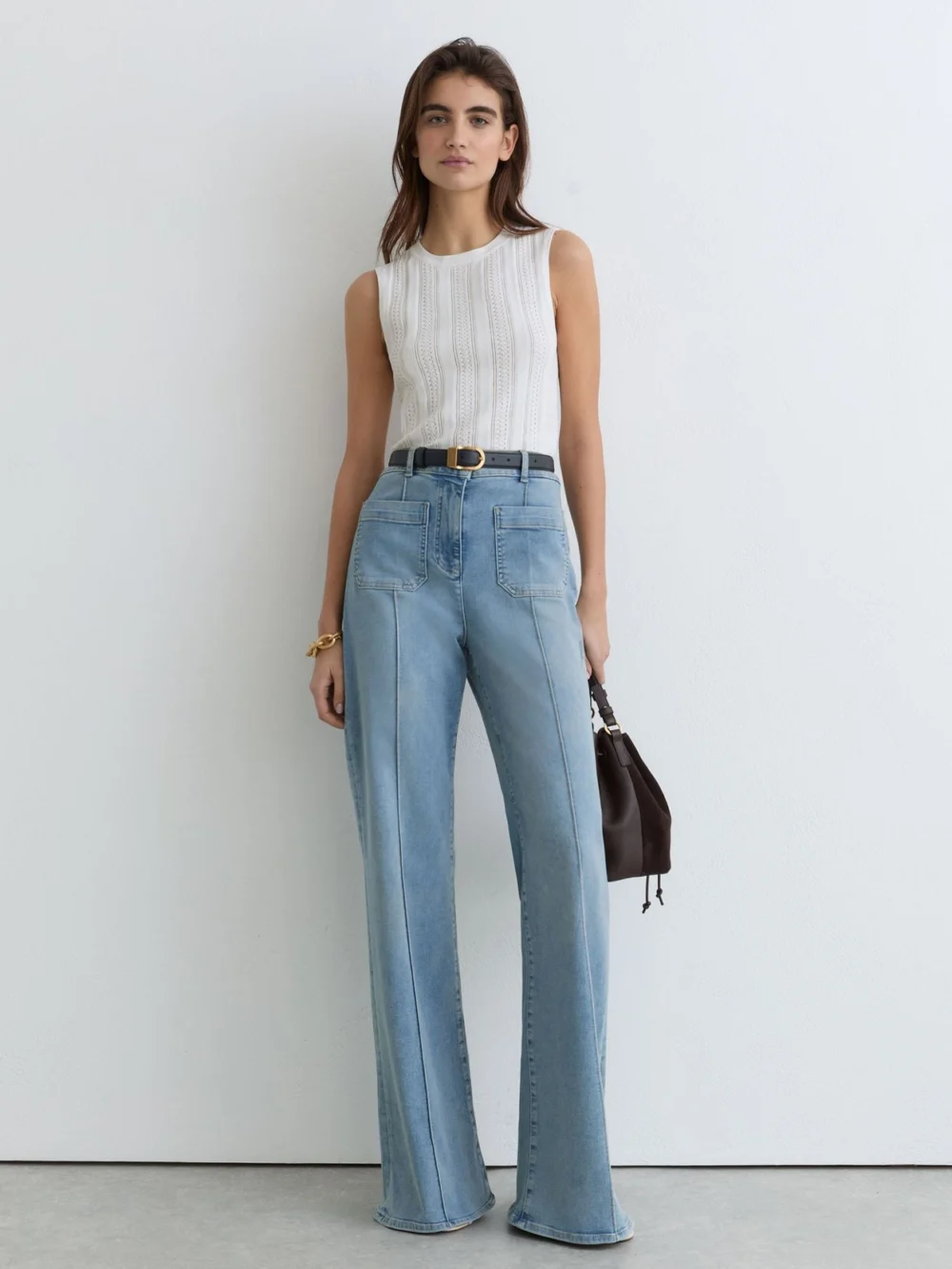 Reiss White Pointelle-knit Crew-neck Tank Top