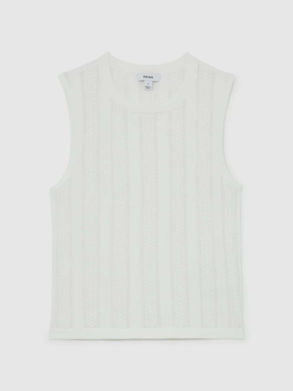 Reiss White Pointelle-knit Crew-neck Tank Top, view 2