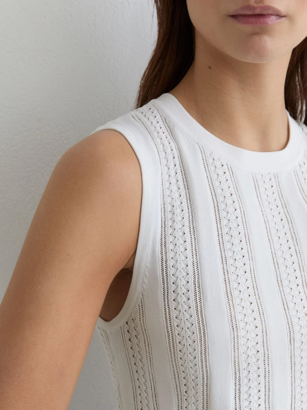 Reiss White Pointelle-knit Crew-neck Tank Top, view 3