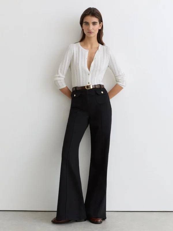 Reiss White Pointelle-knit Cropped Cardigan