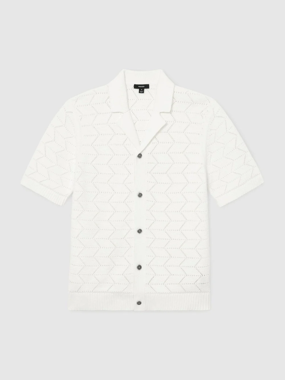 Reiss White Pointelle-knit Cuban-collar Shirt, view 2