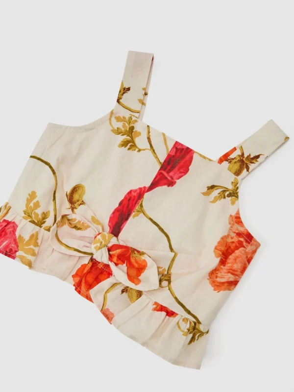 Reiss White Print 13-14 yrs Cotton Printed Crop Top,