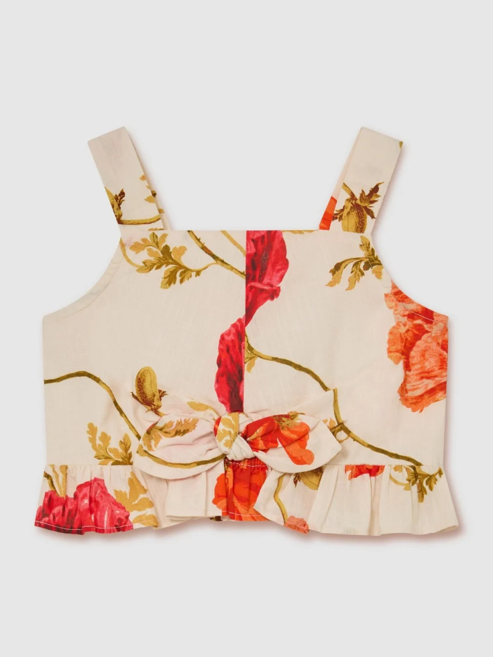 Reiss White Print 13-14 yrs Cotton Printed Crop Top,, view 3