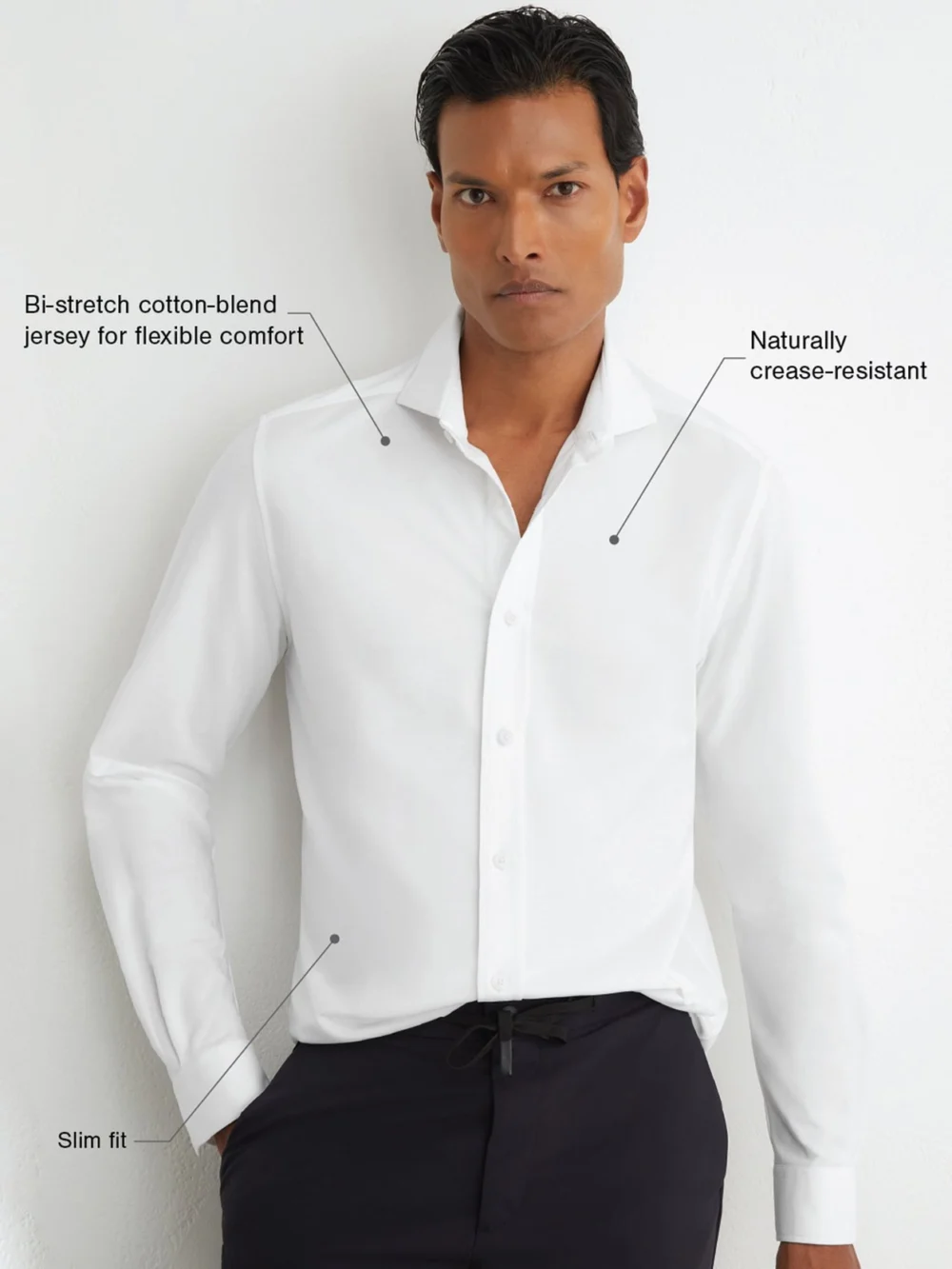 Reiss White R-flex Cotton-blend Stretch Jersey Shirt Slim-fit, view 3