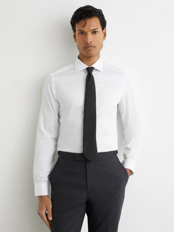 Reiss White Remote Fit Cotton-satin Cutaway-collar Shirt