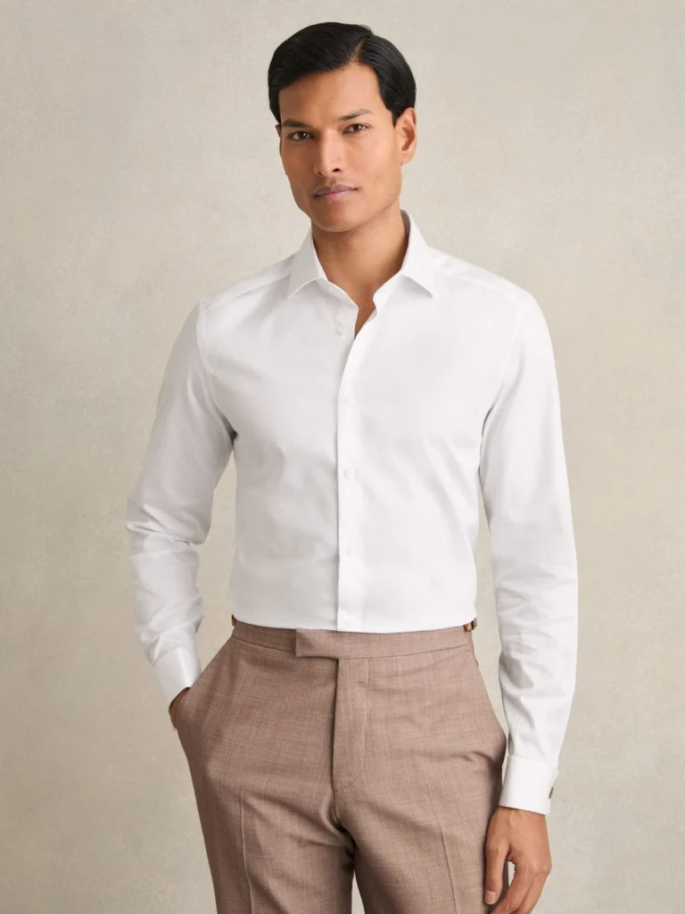 Reiss White Remote Slim Fit Regular-fit Cotton-satin Stripe Shirt