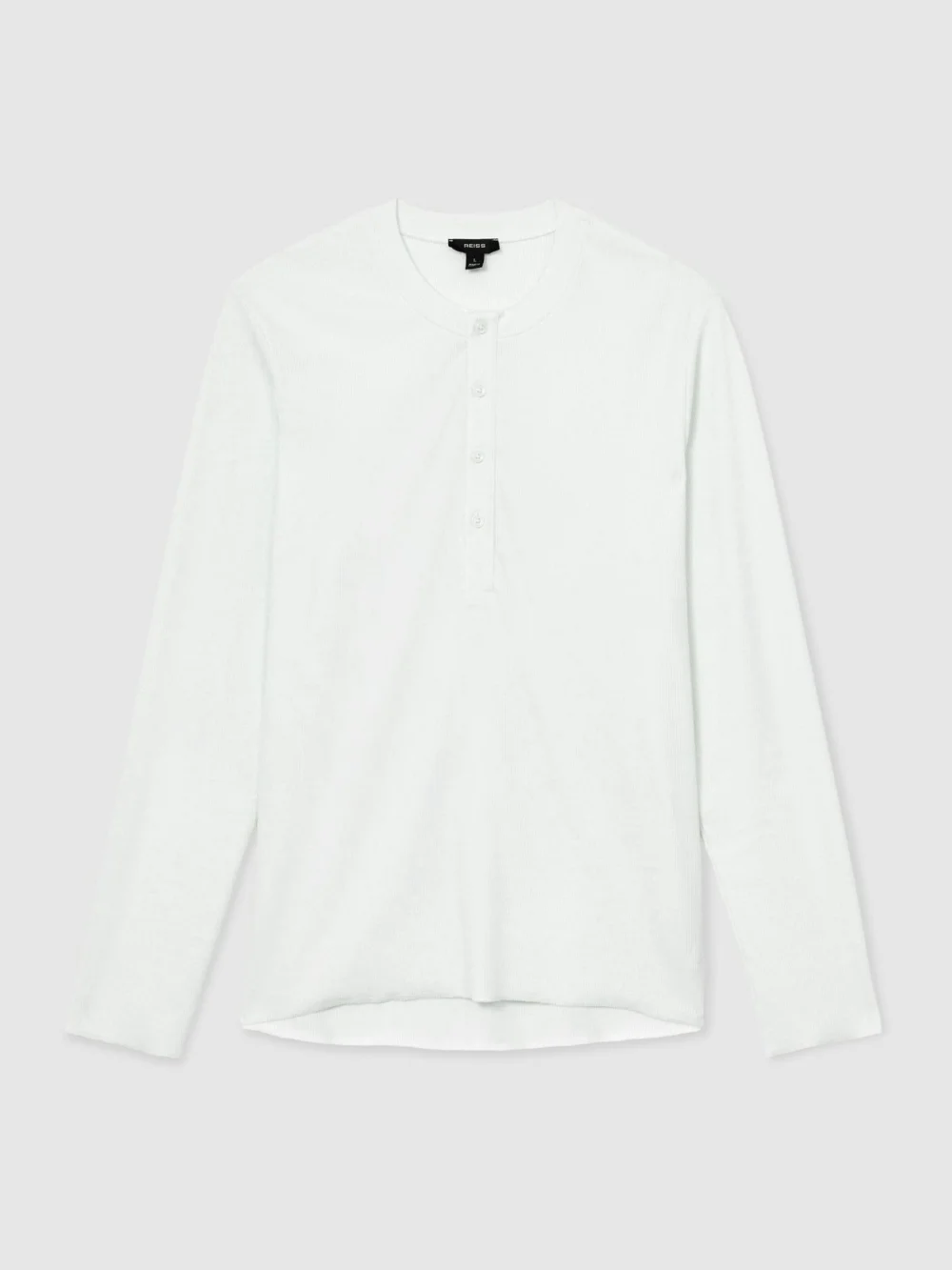 Reiss White Ribbed Long-sleeve Henley T-shirt, view 2