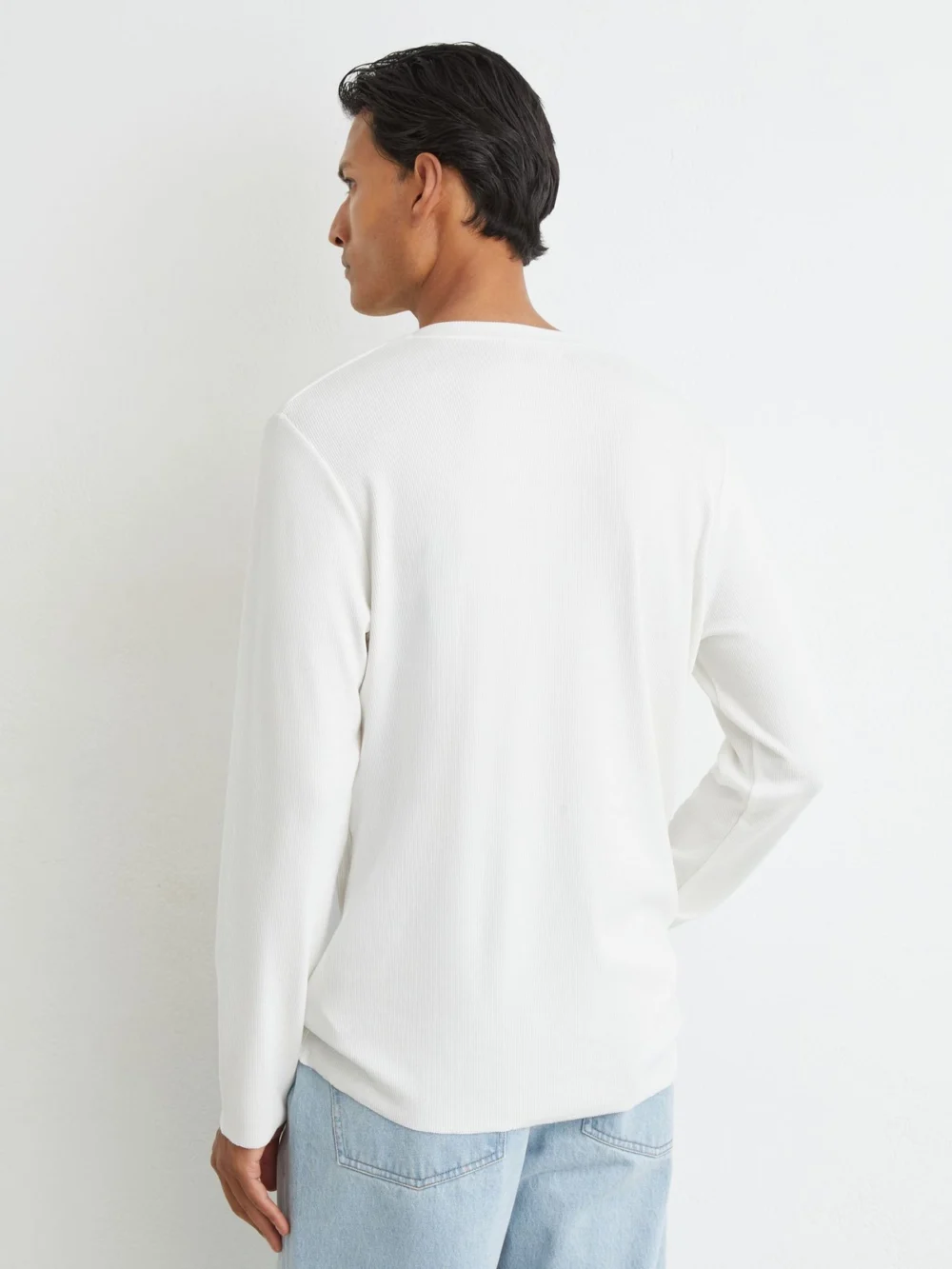 Reiss White Ribbed Long-sleeve Henley T-shirt, view 4