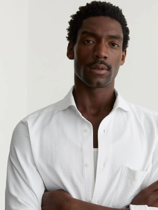 Reiss White Seersucker Cutaway-collar Shirt Regular-fit