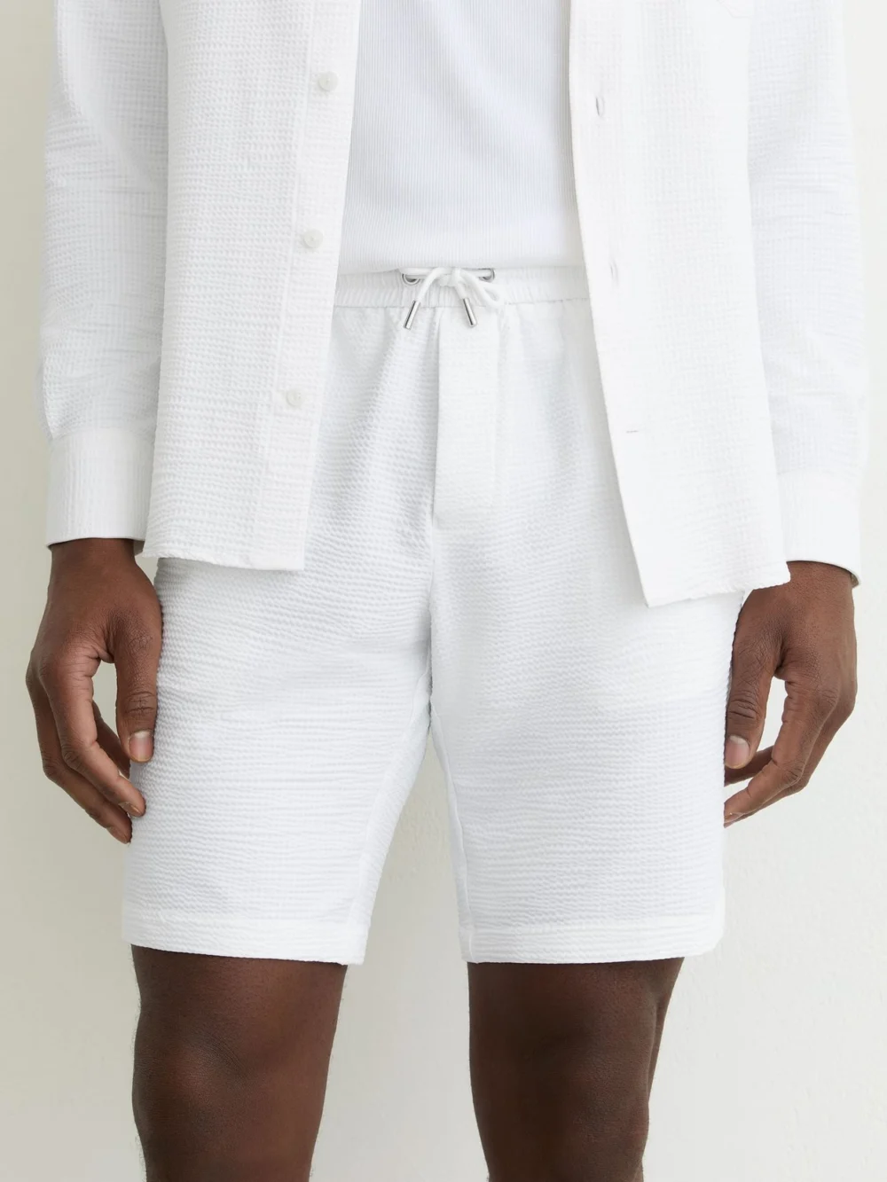 Reiss White Seersucker Drawstring Shorts, view 4