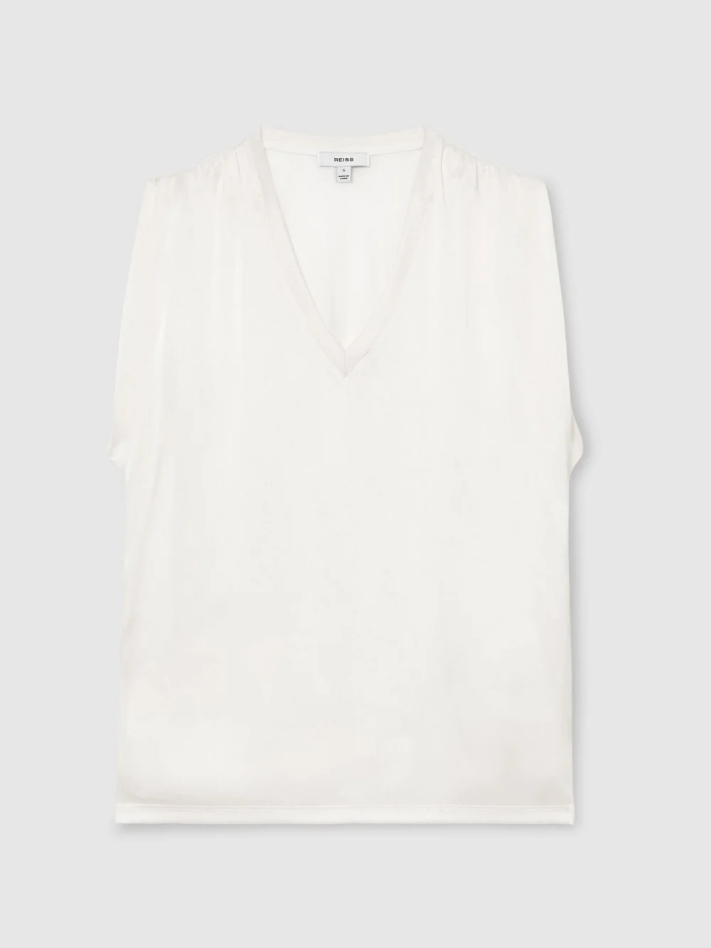 Reiss White Silk-front V-neck Sleeveless Top, view 2