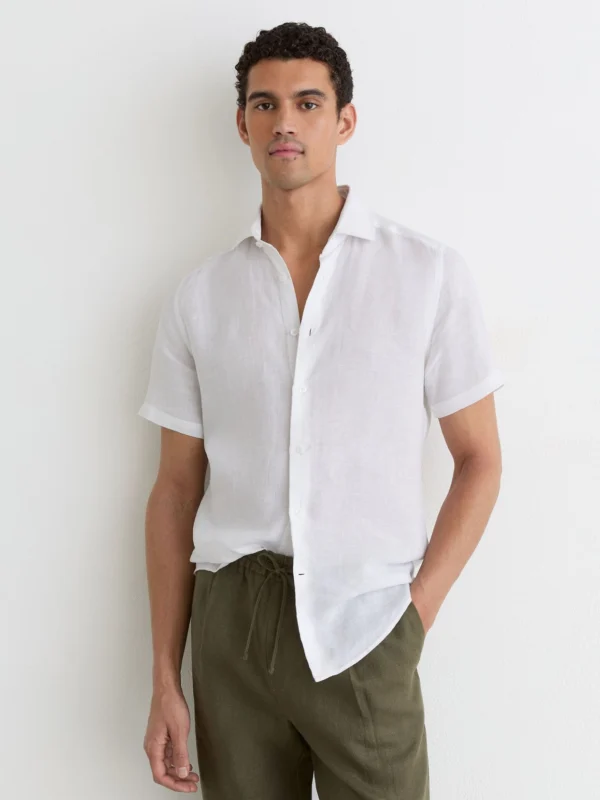 Reiss White Slim Fit Linen Shirt