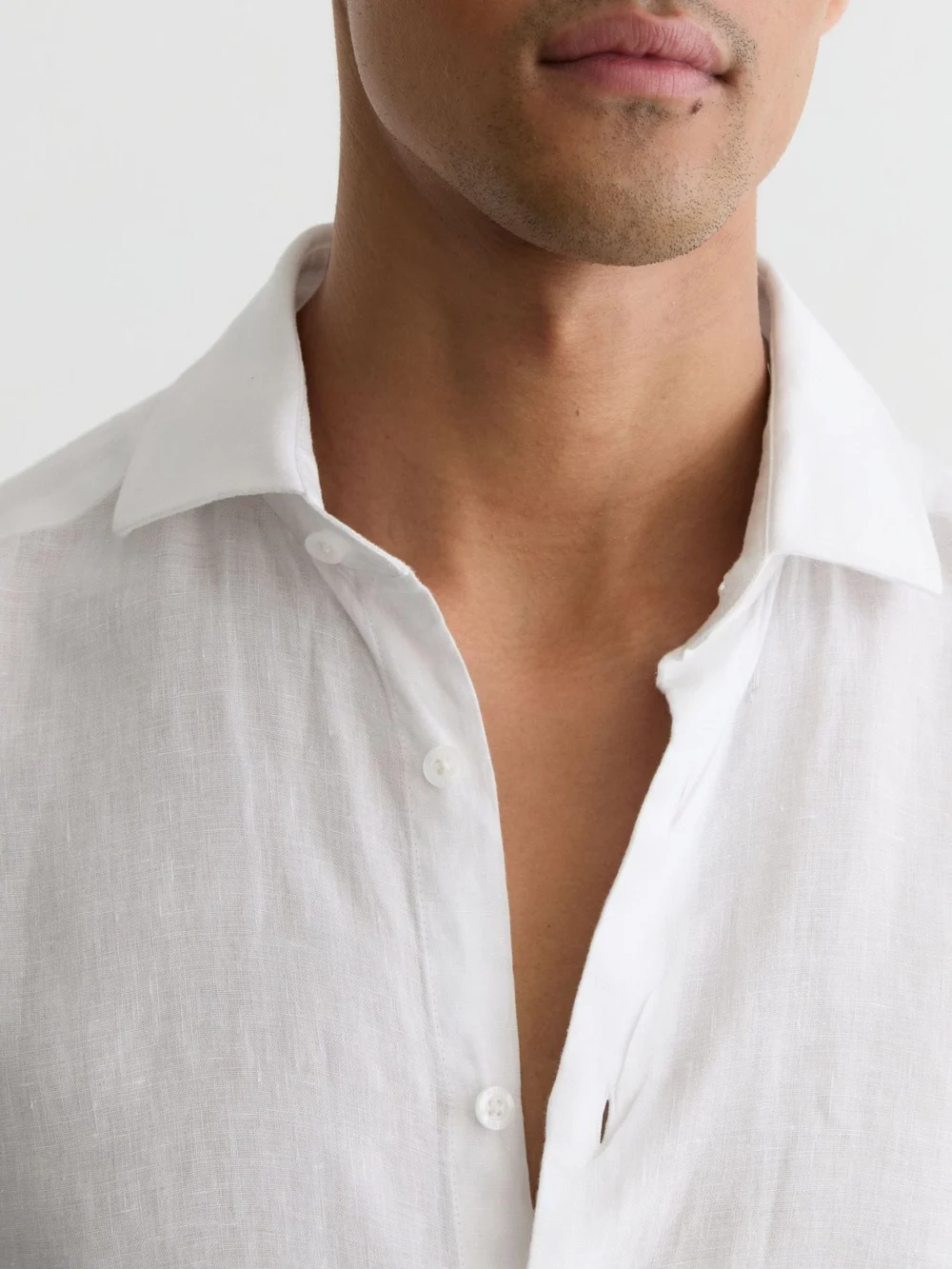 Reiss White Slim Fit Linen Shirt, view 4