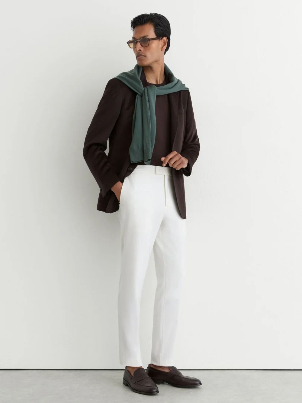 Reiss White Slim Fit Stretch Drawstring Trousers