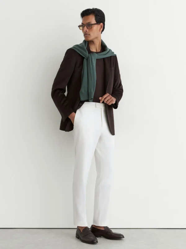 Reiss White Slim Fit Stretch Drawstring Trousers