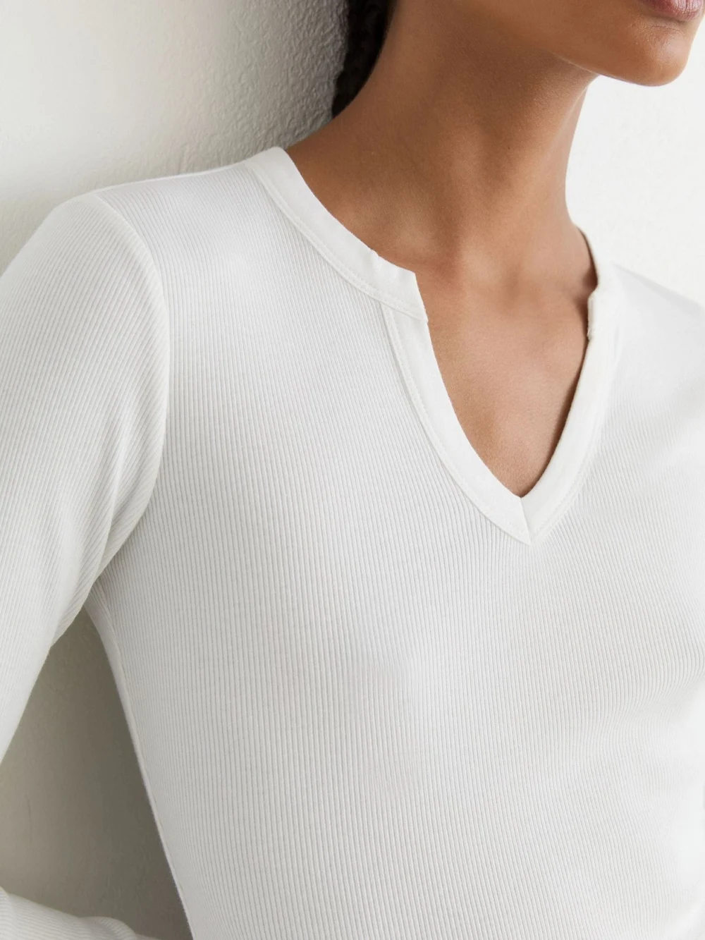 Reiss White Stretch-cotton Notch-neck Top