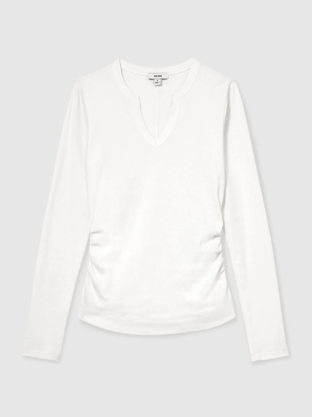 Reiss White Stretch-cotton Notch-neck Top, view 2