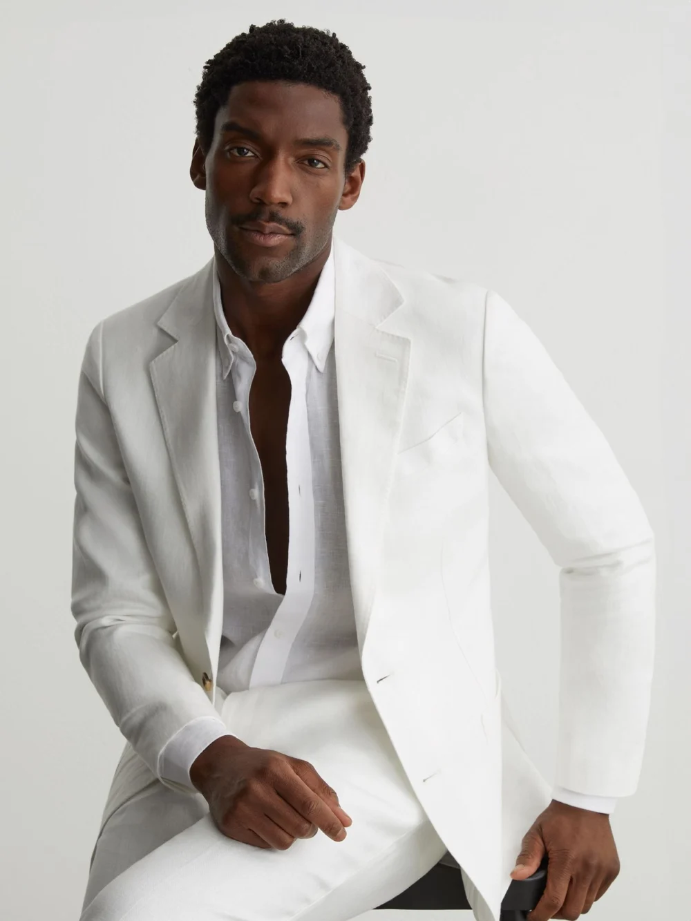 Reiss White Tailored Fit Linen-twill Single-breasted Blazer