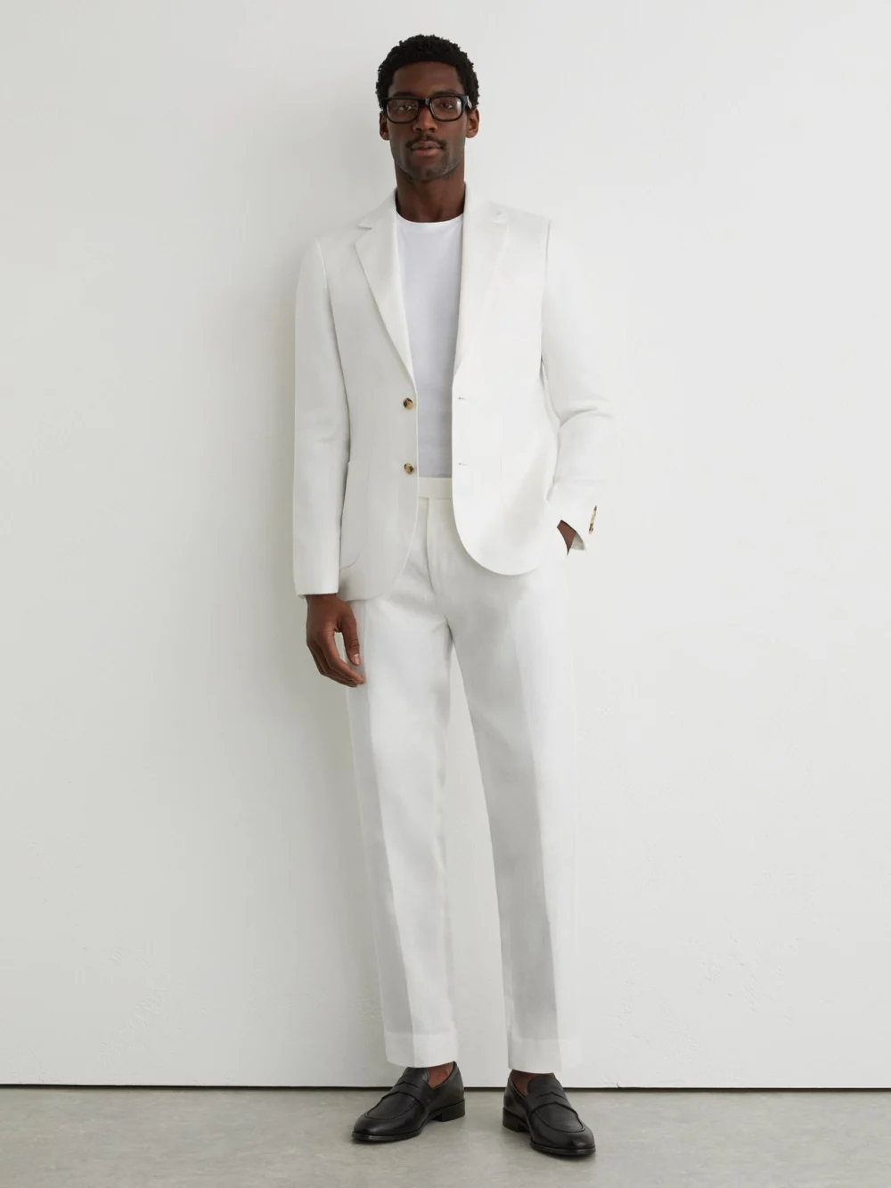 Reiss White Tailored Fit Linen-twill Single-breasted Blazer, view 3