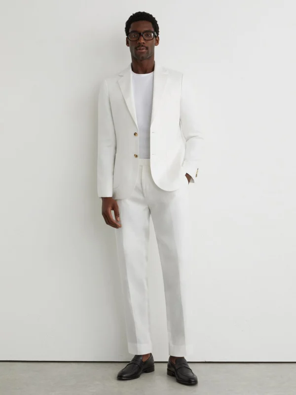 Reiss White Tailored Fit Linen-twill Tailored-fit Suit Trousers