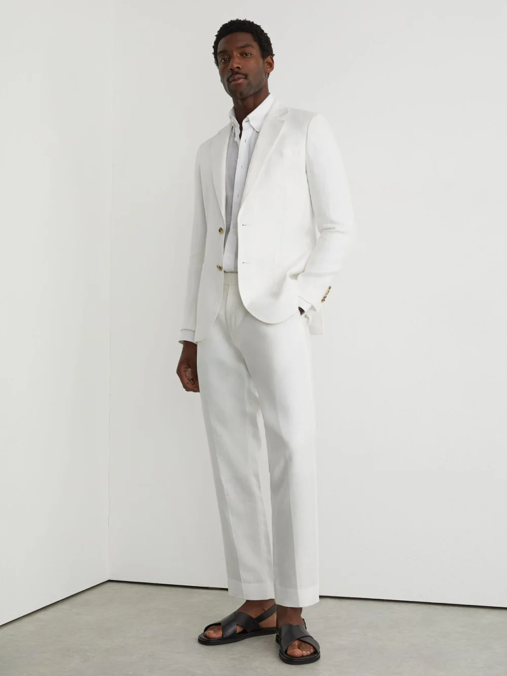 Reiss White Tailored Fit Linen-twill Tailored-fit Suit Trousers, view 4
