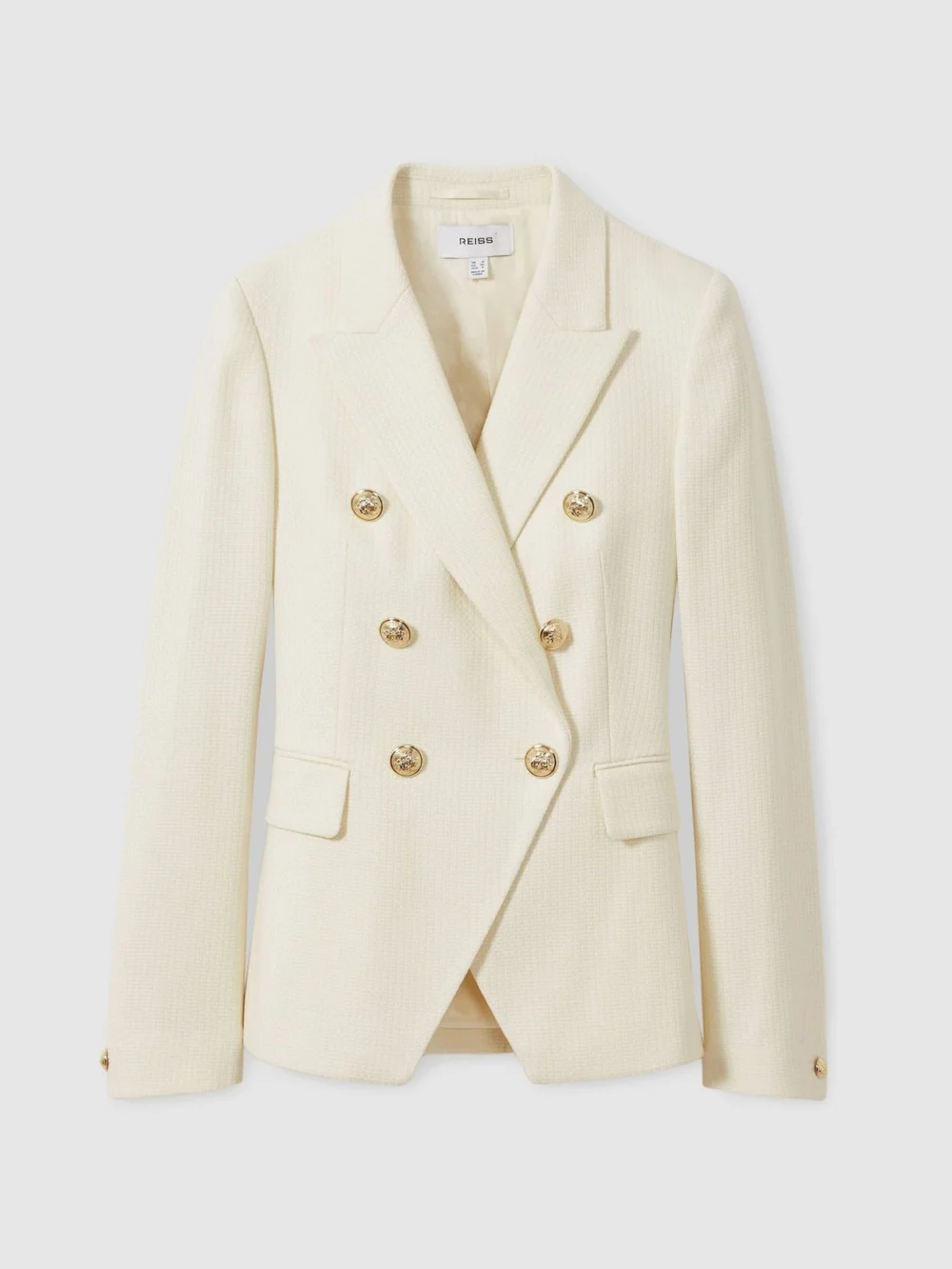 Reiss White Tailored Fit Textured Double Breasted Blazer, view 2