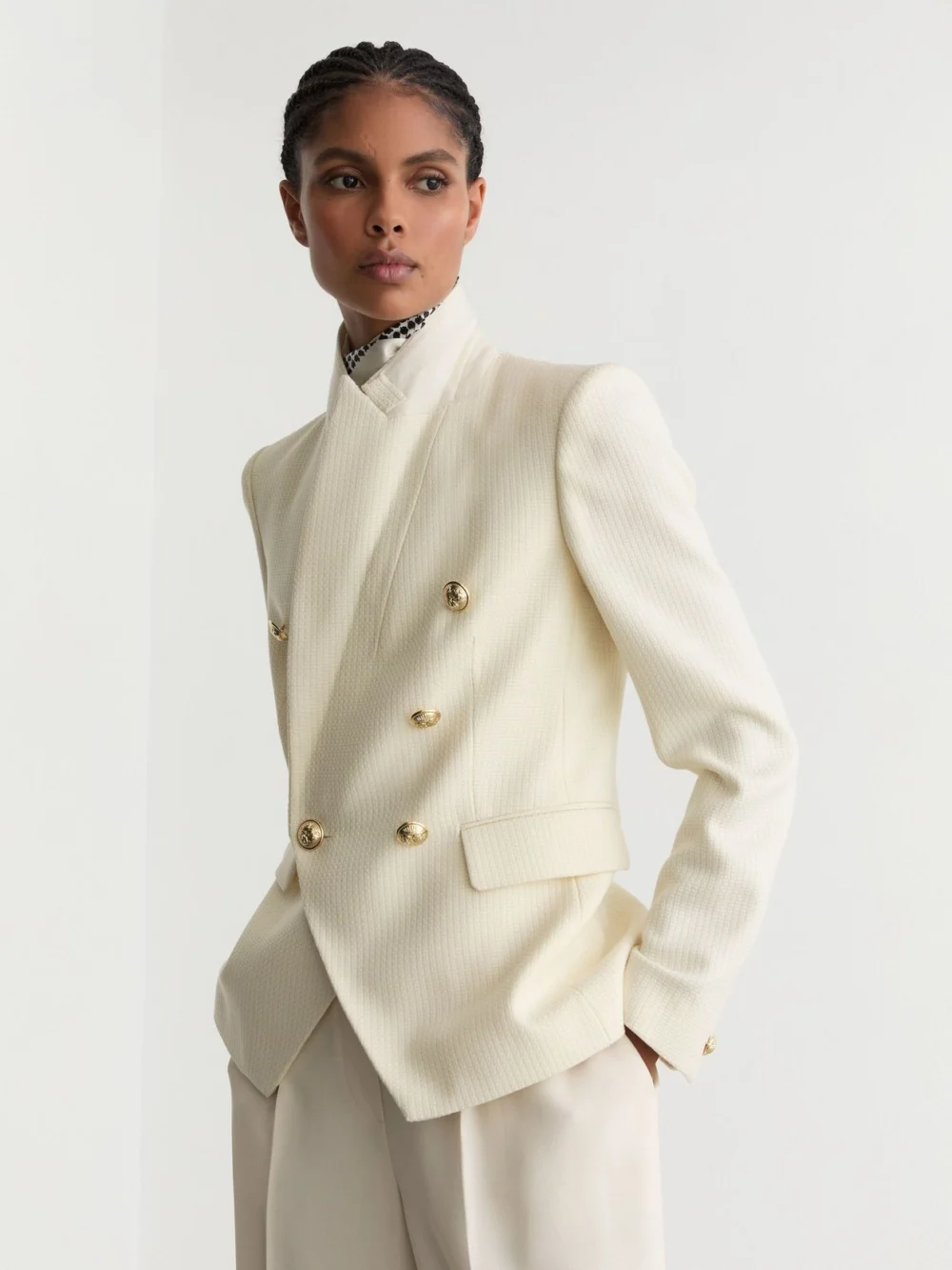 Reiss White Tailored Fit Textured Double Breasted Blazer, view 5
