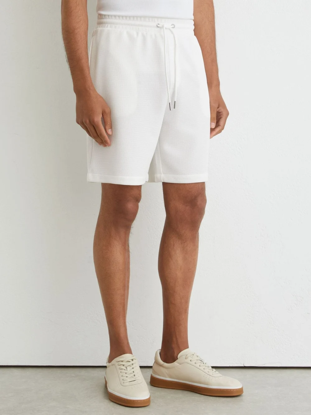 Reiss White Textured Drawstring Shorts, view 4