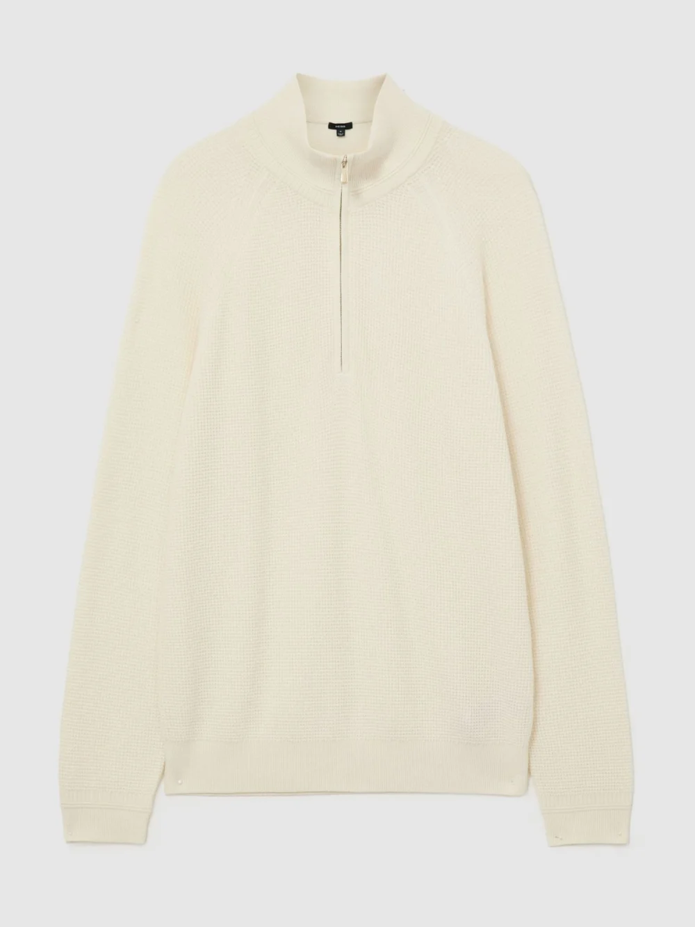 Reiss White Textured-knit Funnel-neck Half-zip Jumper with Wool, view 2