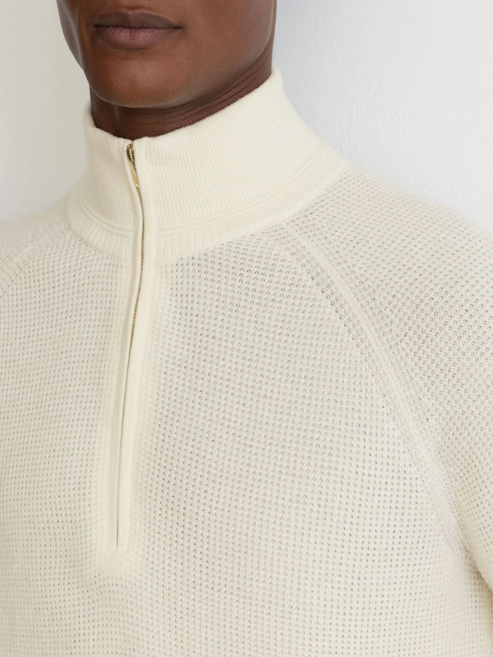 Reiss White Textured-knit Funnel-neck Half-zip Jumper with Wool, view 4