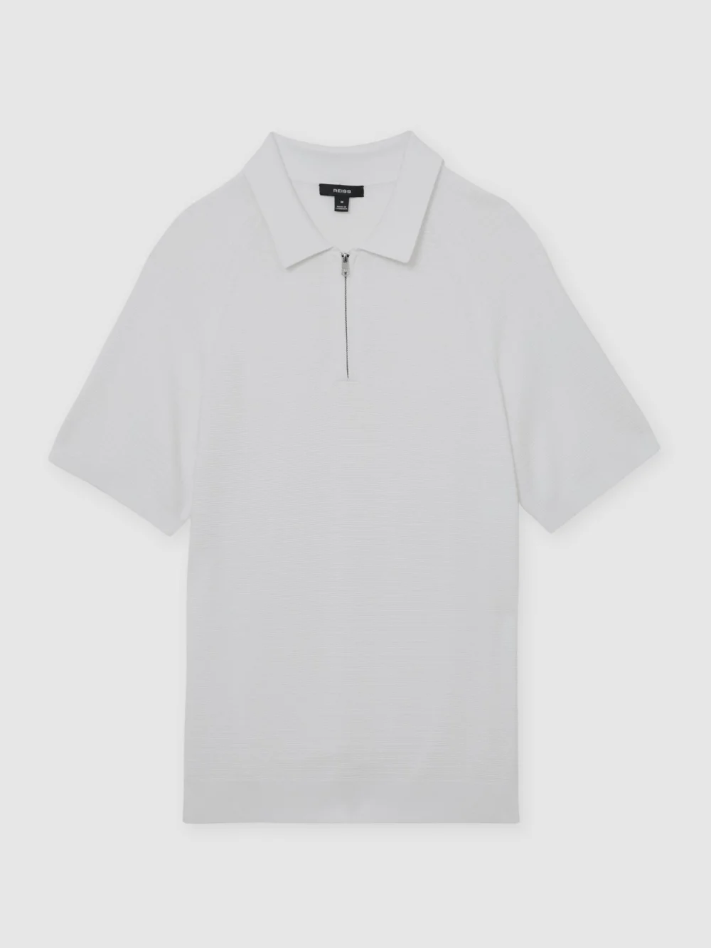 Reiss White Textured-knit Half-zip Polo Shirt, view 2