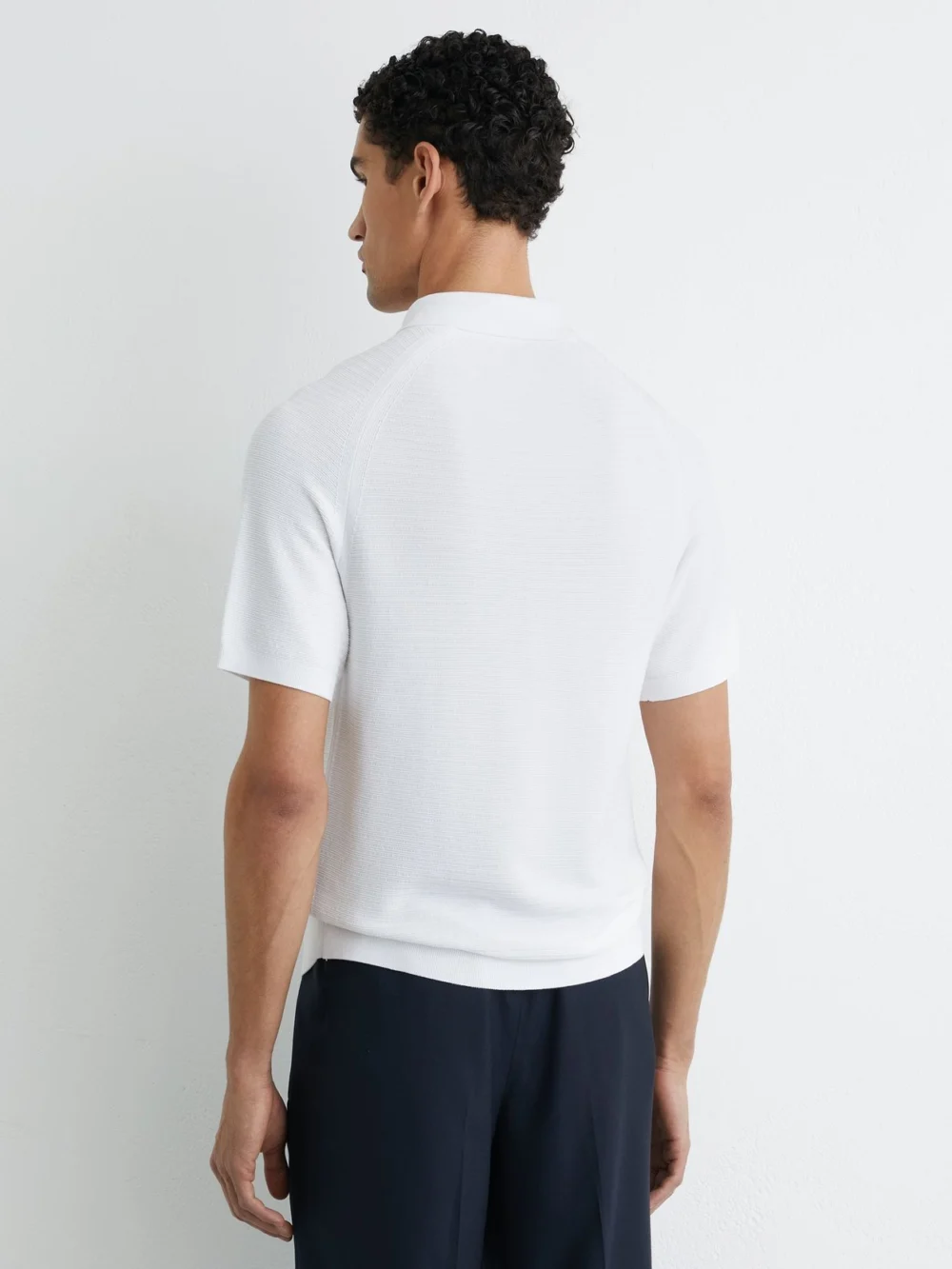 Reiss White Textured-knit Half-zip Polo Shirt, view 4