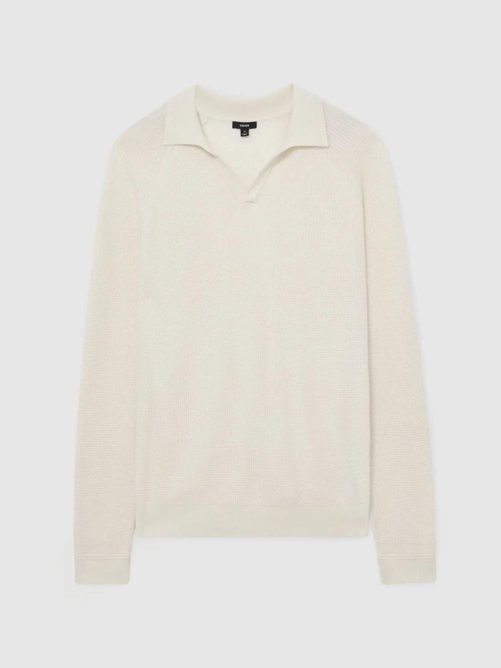 Reiss White Textured-knit Open-collar Jumper with Wool, view 2