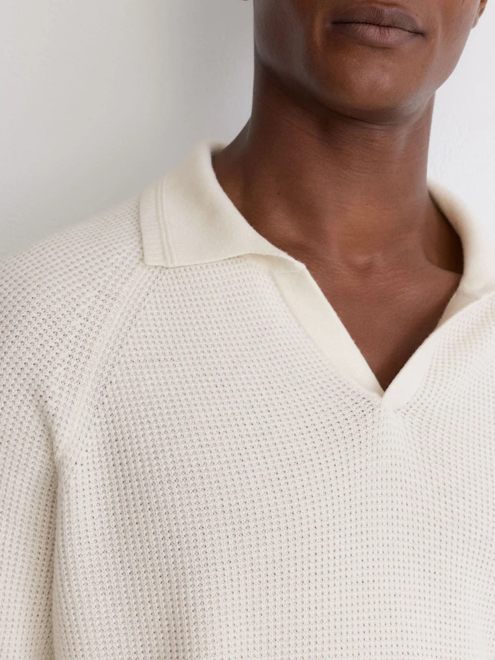 Reiss White Textured-knit Open-collar Jumper with Wool, view 3