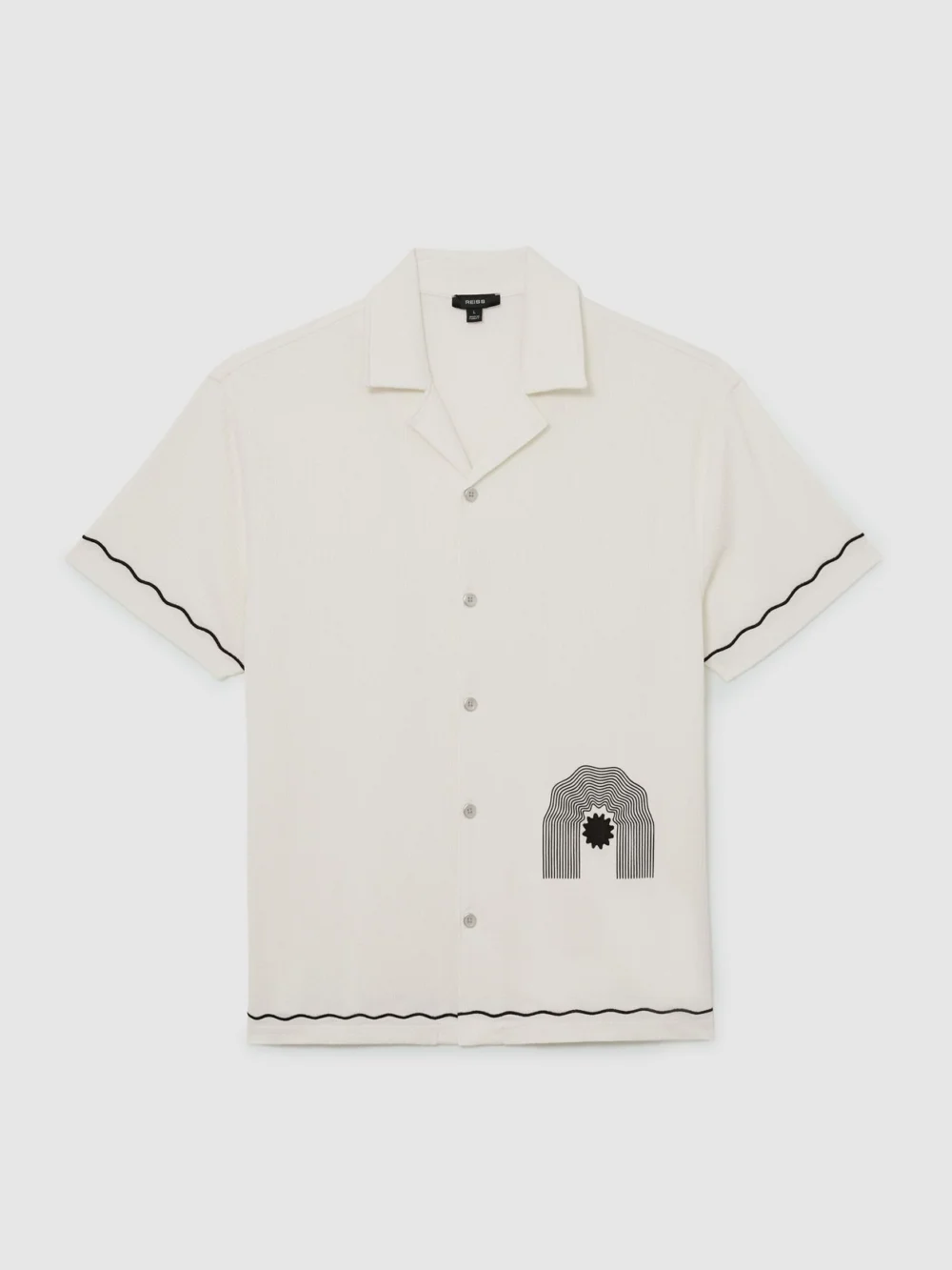 Reiss White Textured Motif-print Cuban-collar Shirt, view 2