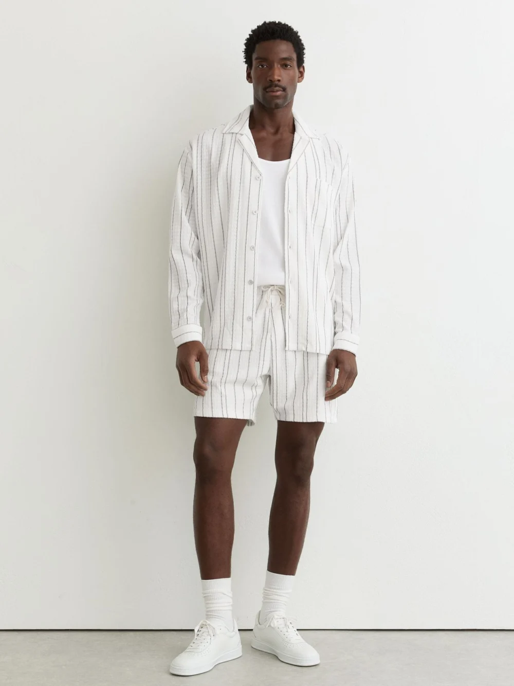 Reiss White Textured Stripe Drawstring Shorts