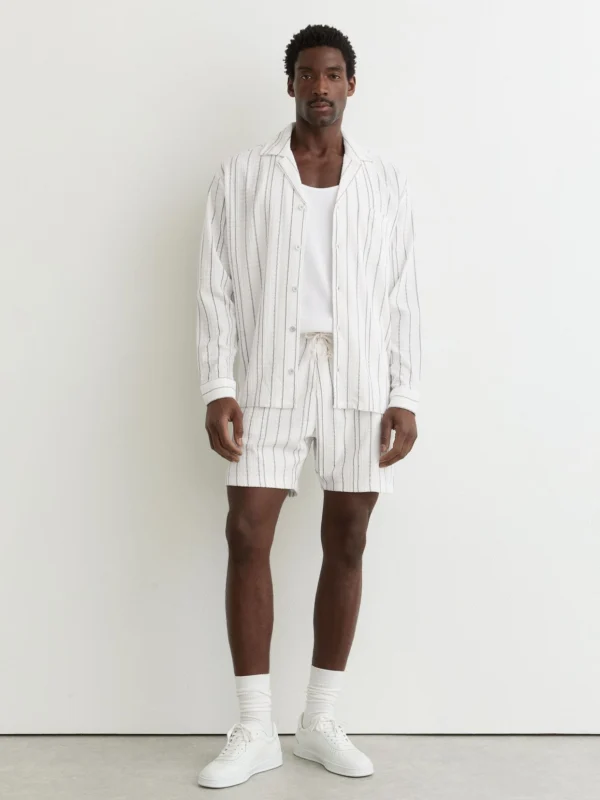 Reiss White Textured Stripe Drawstring Shorts