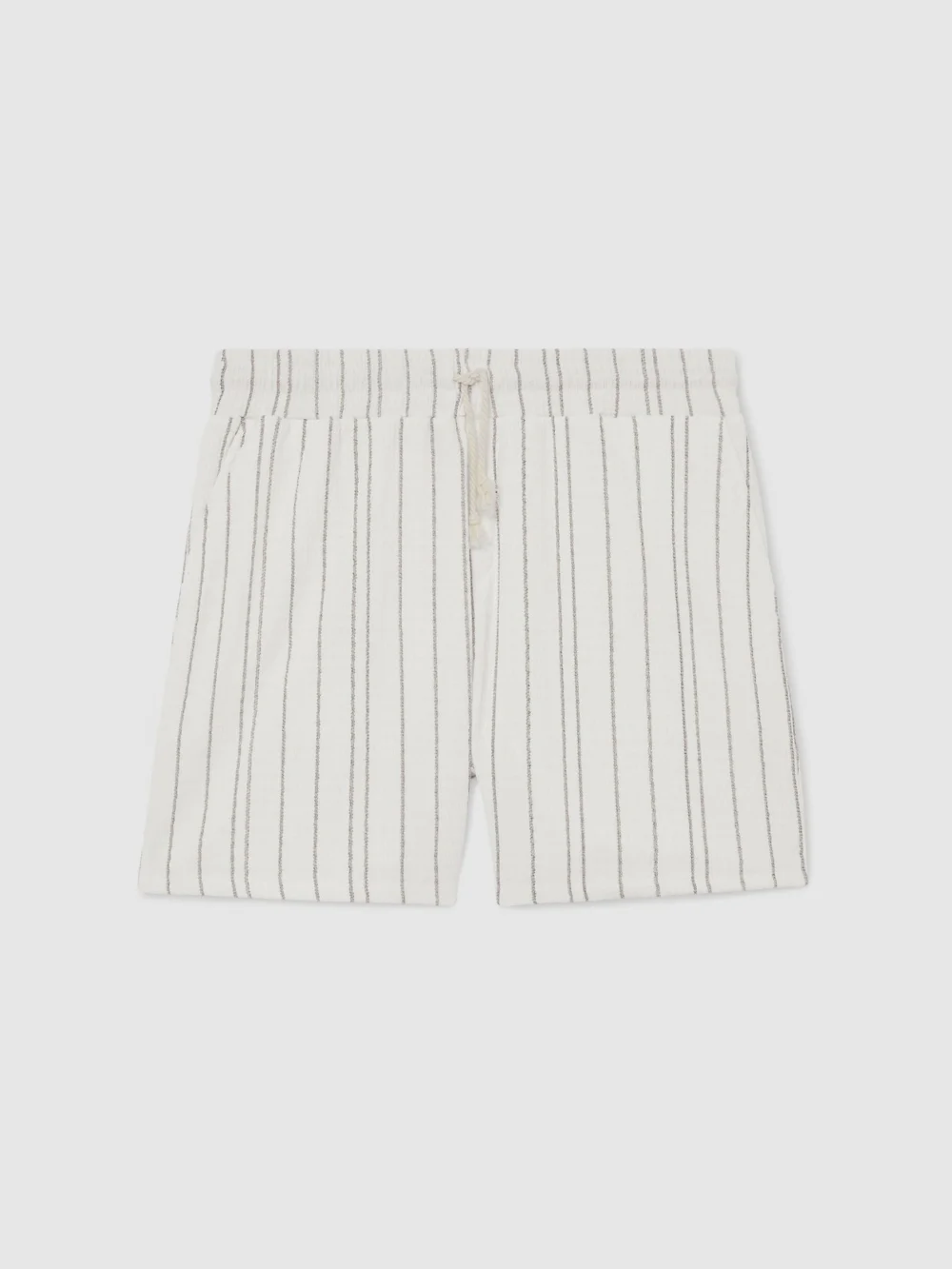 Reiss White Textured Stripe Drawstring Shorts, view 2