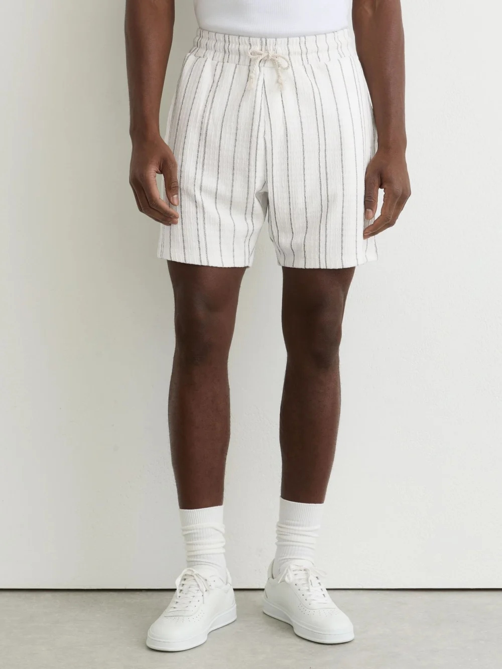 Reiss White Textured Stripe Drawstring Shorts, view 3