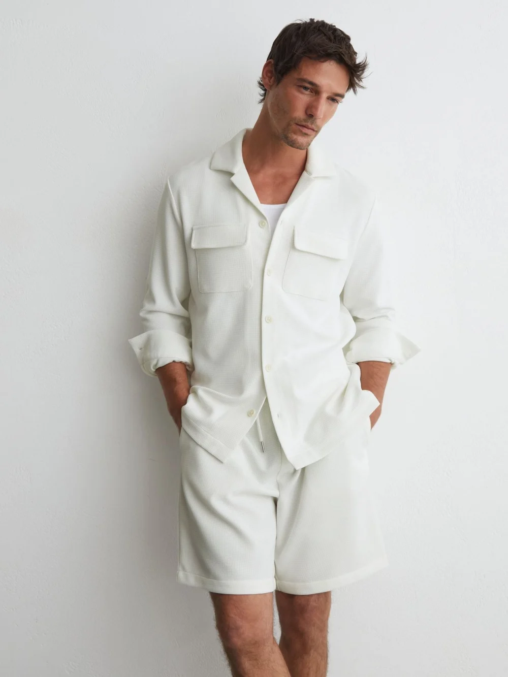 Reiss White Textured Twin-pocket Regular-fit Shirt