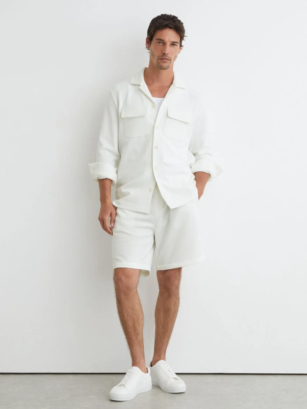 Reiss White Textured Twin-pocket Regular-fit Shirt, view 4