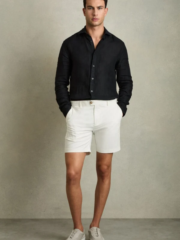 Reiss White Wickethort Length Cotton Chinohorts Withtretch