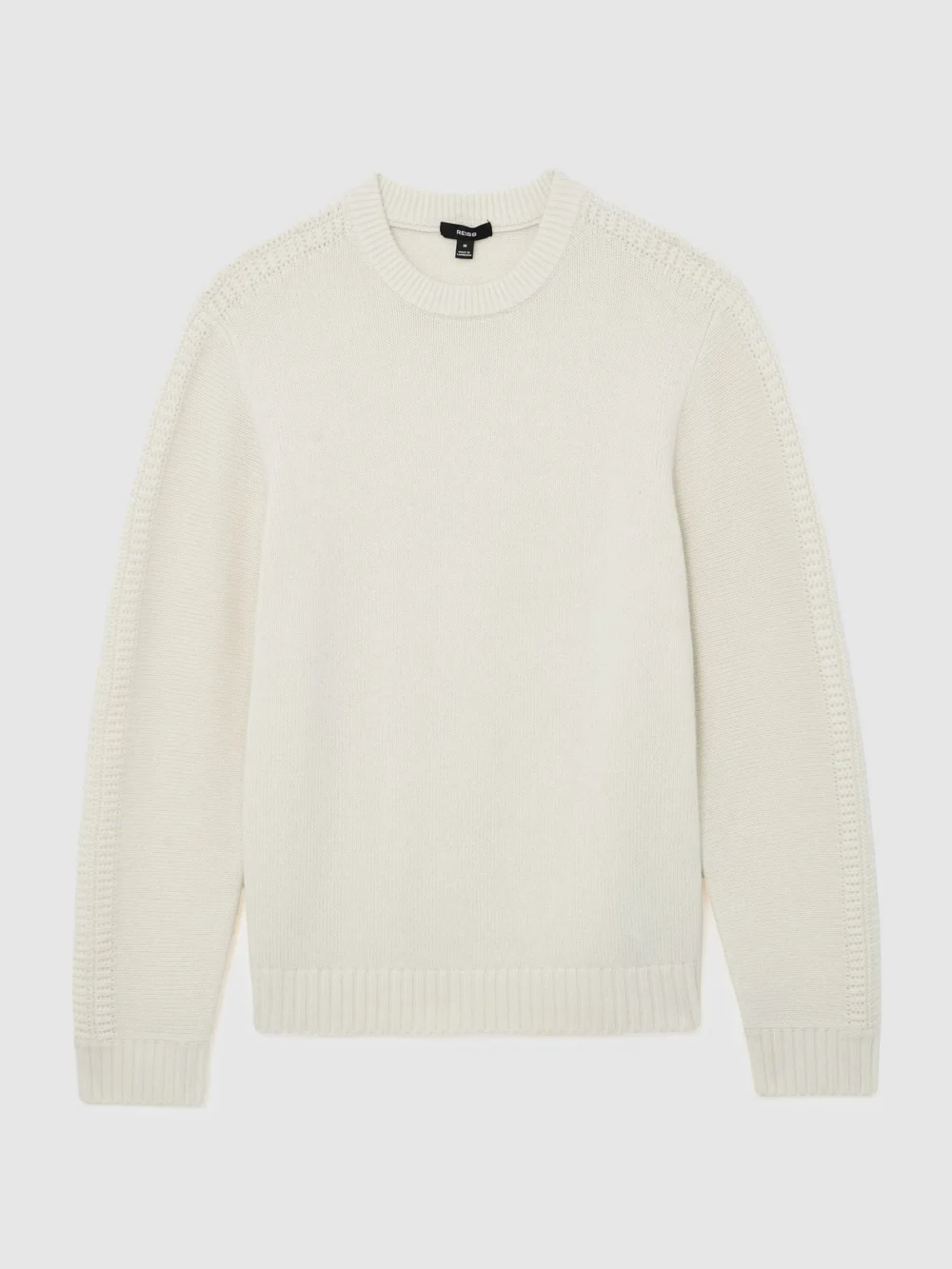 Reiss White Wool-blend Rib-detail Crew-neck Jumper, view 2