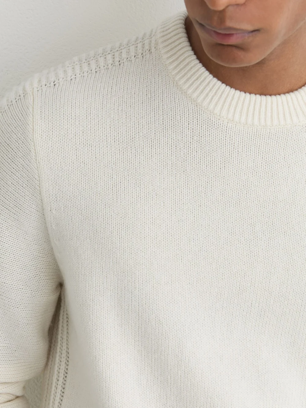 Reiss White Wool-blend Rib-detail Crew-neck Jumper, view 4