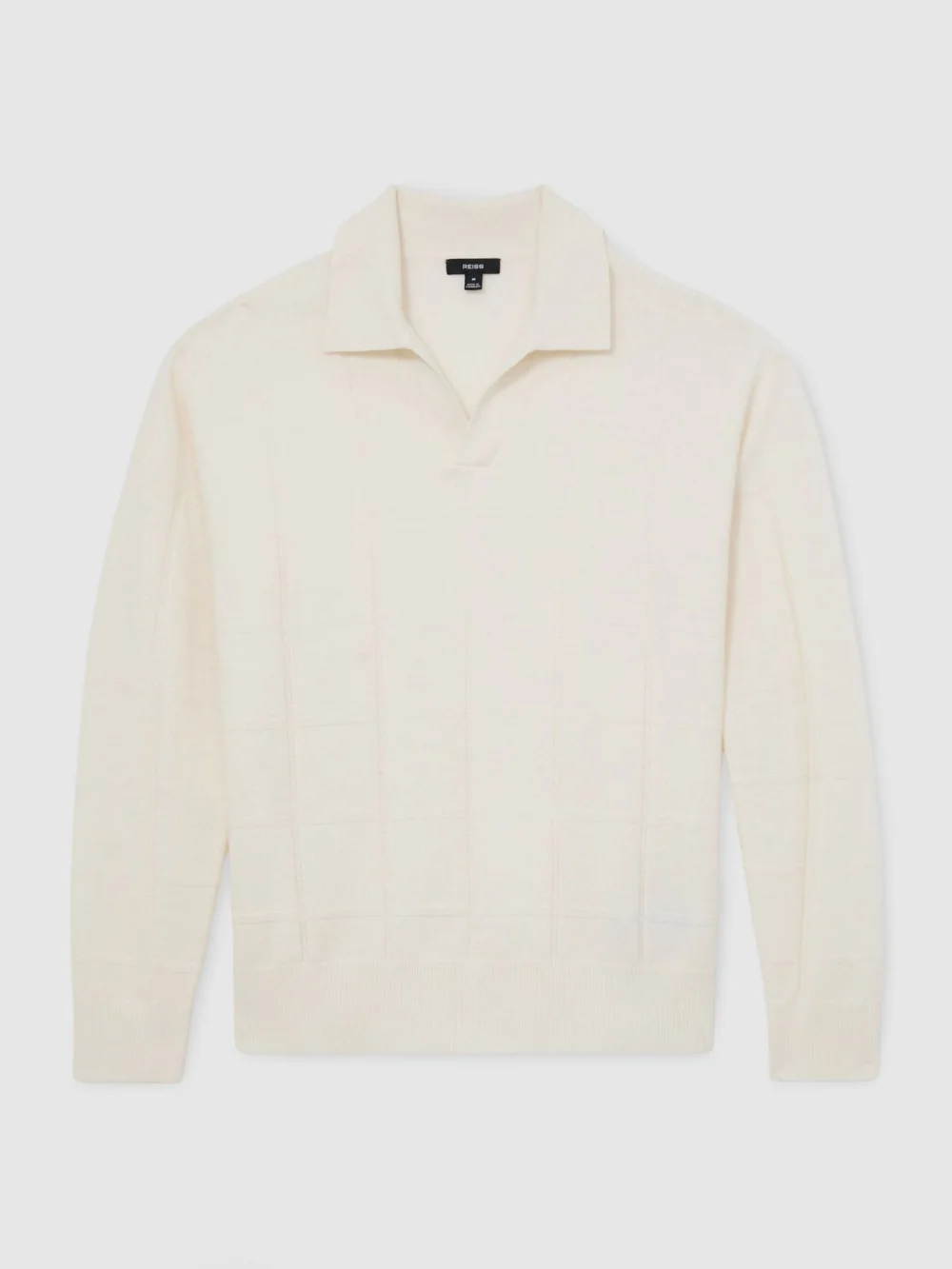 Reiss White Wool Square-textured Open-collar Polo Jumper, view 2