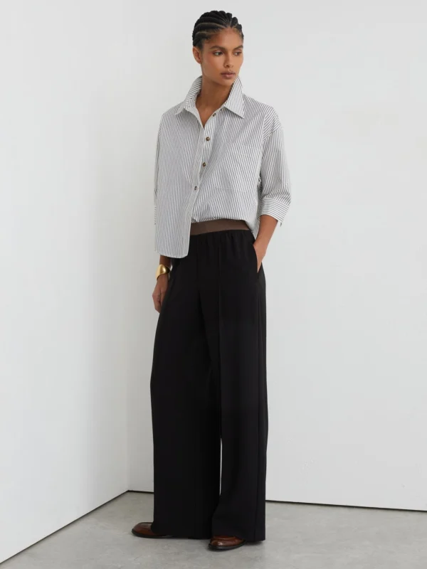 Reiss Wilde Women's Black Wide-leg Elasticated-waist Trousers