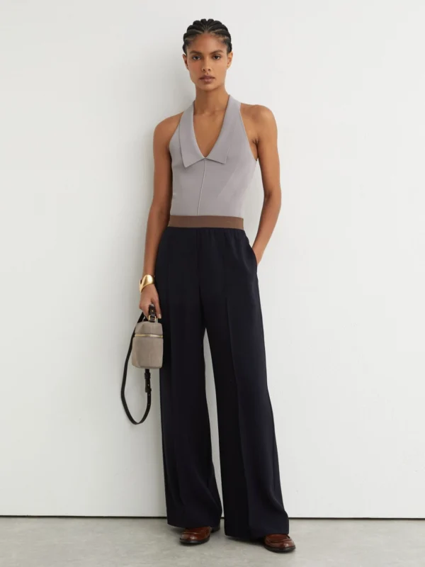 Reiss Wilde Women's Navy Wide-leg Elasticated-waist Trousers