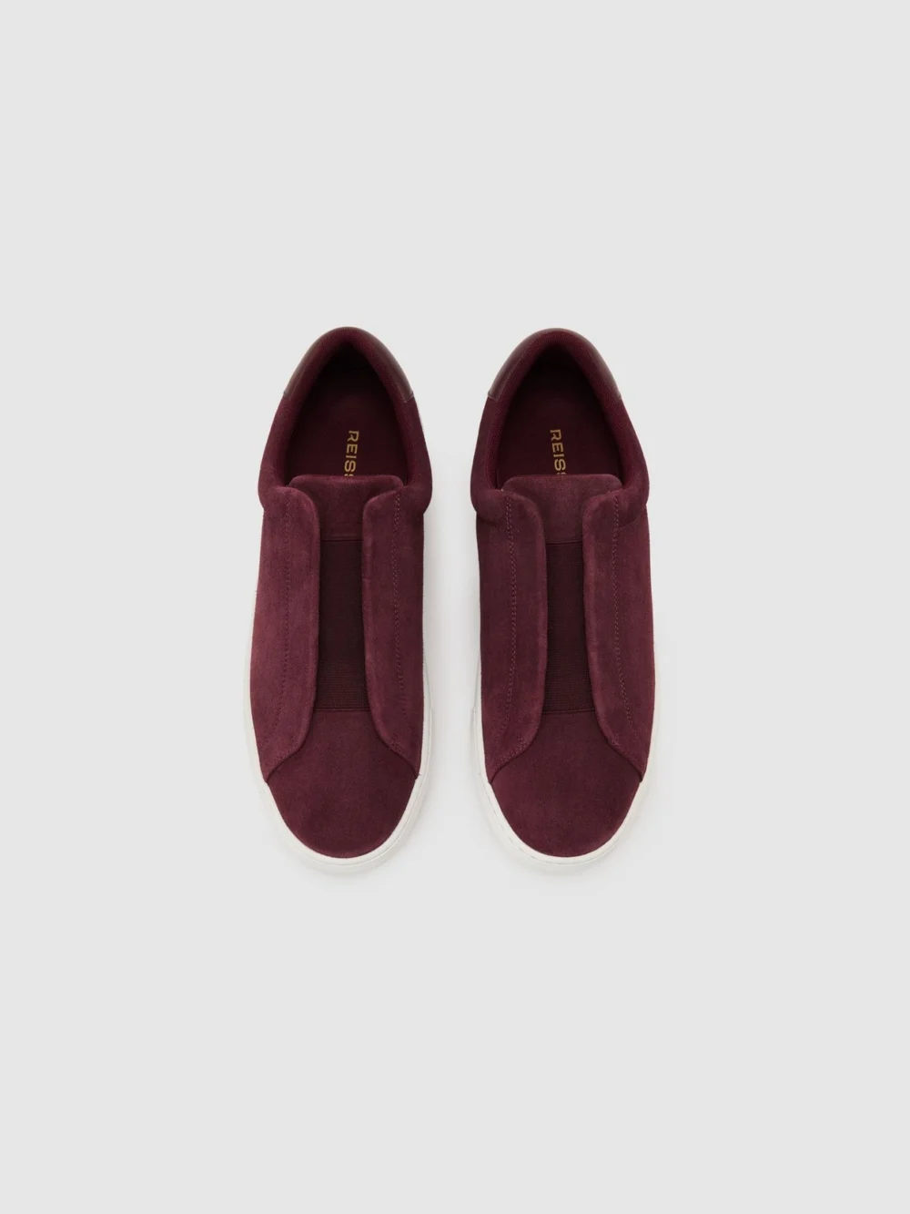 Reiss Wine Red Suede Slip-on Elasticated Trainers, view 3