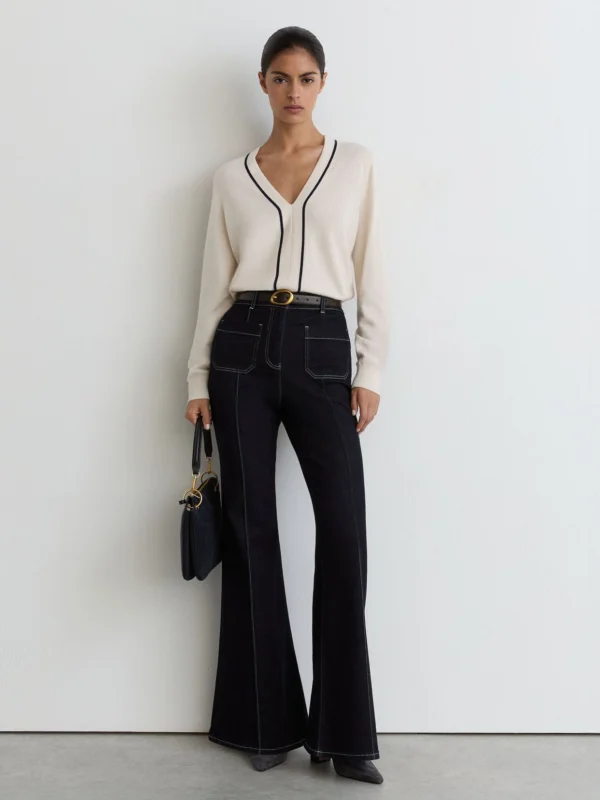 Reiss Wool-blend V-neck Stripe-detail Jumper with Cashmere